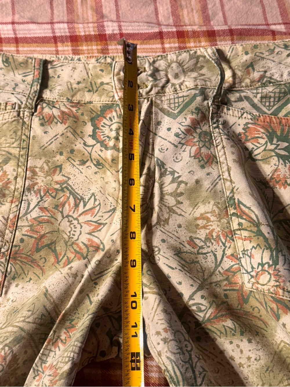 Anthropologie Pilcro The Wanderer Pants 31 Green Floral Patchwork Low Rise Boho - Picture 15 of 16